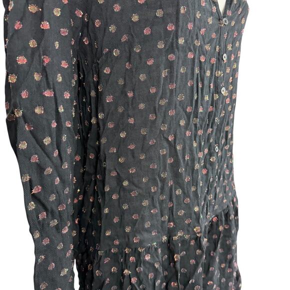 Ann Taylor Loft Black Metallic Polka Dot Long Sleeve Peasant Mini Dress sz L - Picture 3 of 16